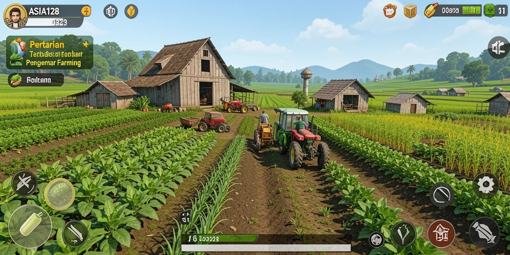Screenshot gameplay menampilkan kebun yang subur dan bervariasi.