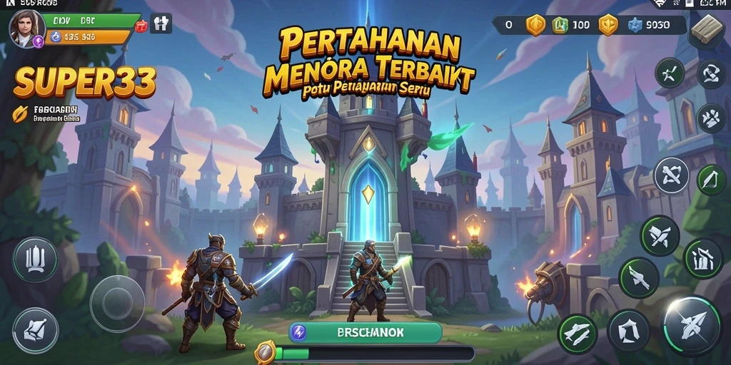 Tangkapan layar menampilkan aksi pertahanan menara yang mendebarkan di SUPER33.