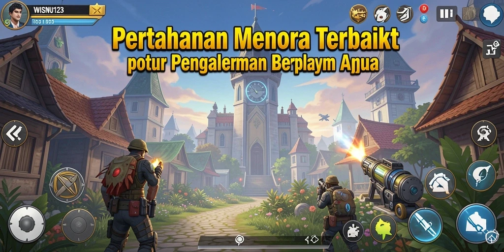 Tangkapan layar permainan WISNU123 menampilkan aksi Tower Defense yang mendebarkan.